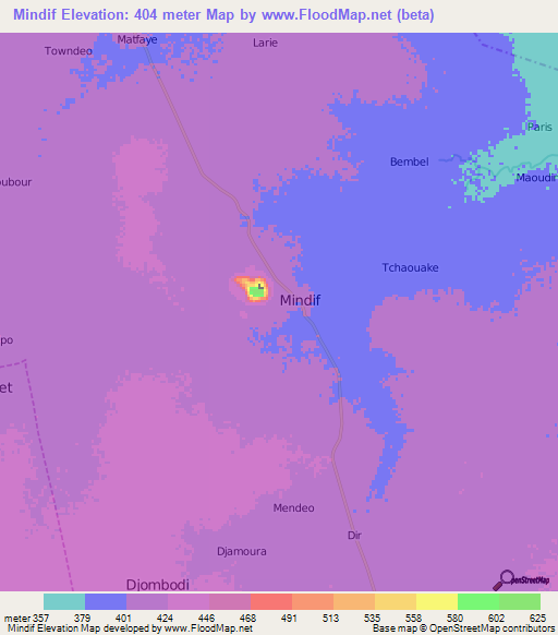 Mindif,Cameroon Elevation Map