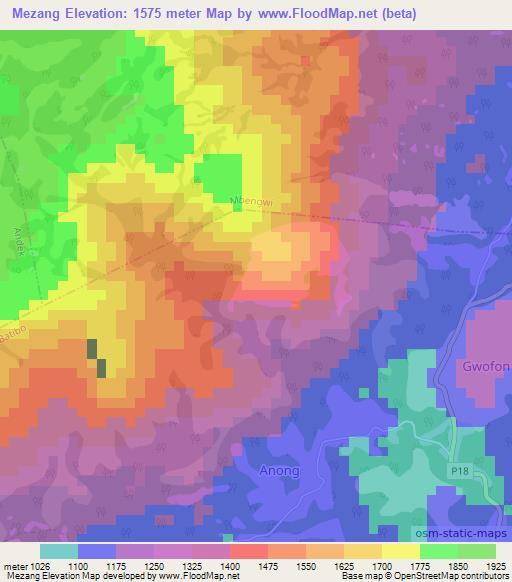 Mezang,Cameroon Elevation Map