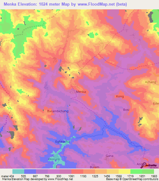 Menka,Cameroon Elevation Map