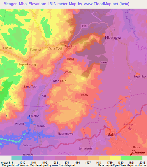 Mengen Mbo,Cameroon Elevation Map