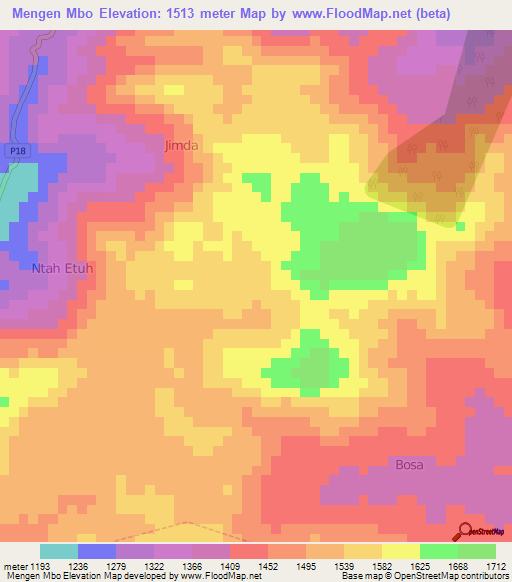 Mengen Mbo,Cameroon Elevation Map