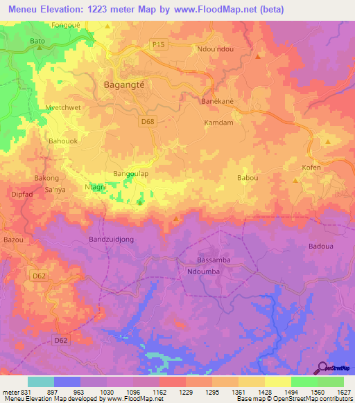 Meneu,Cameroon Elevation Map