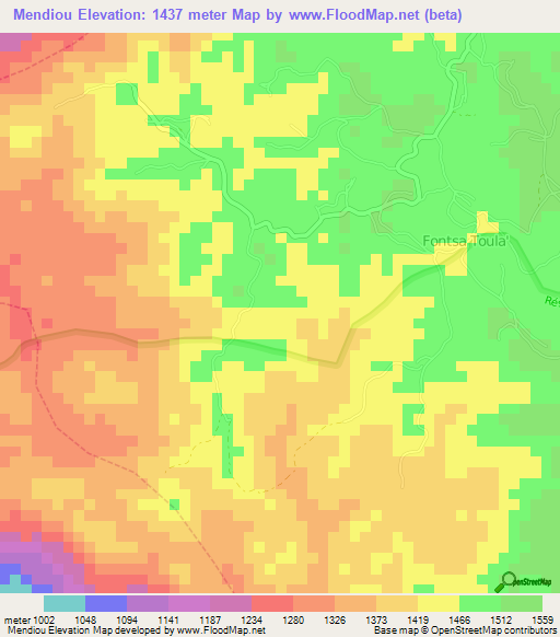 Mendiou,Cameroon Elevation Map