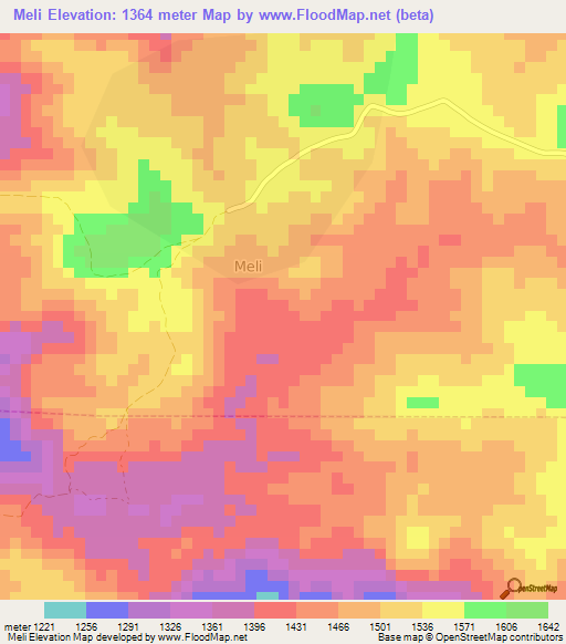 Meli,Cameroon Elevation Map