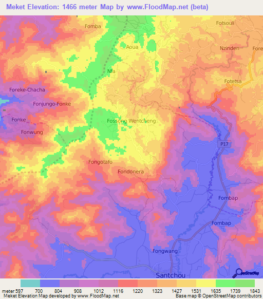 Meket,Cameroon Elevation Map