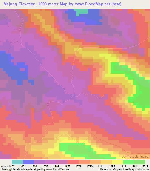 Mejung,Cameroon Elevation Map