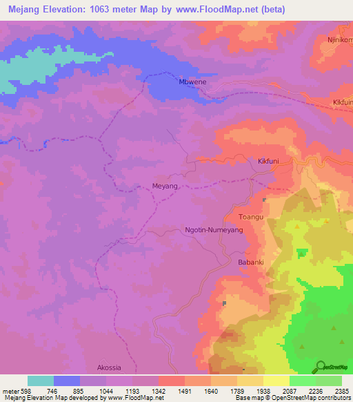 Mejang,Cameroon Elevation Map