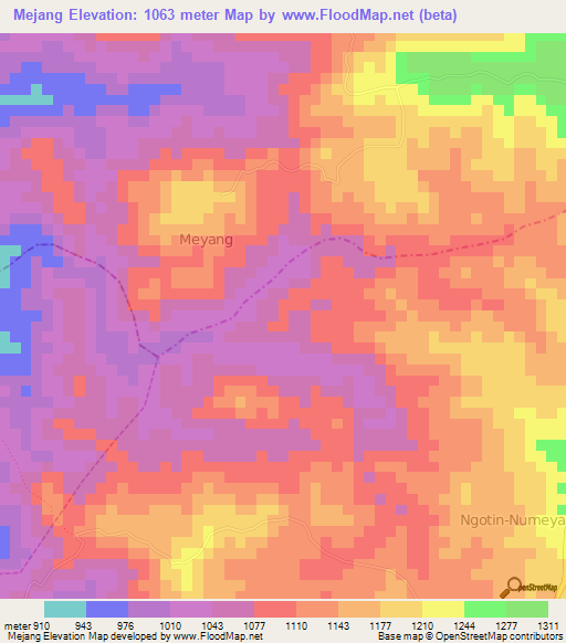 Mejang,Cameroon Elevation Map