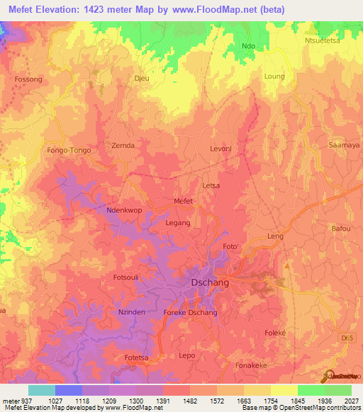 Mefet,Cameroon Elevation Map