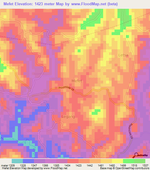 Mefet,Cameroon Elevation Map