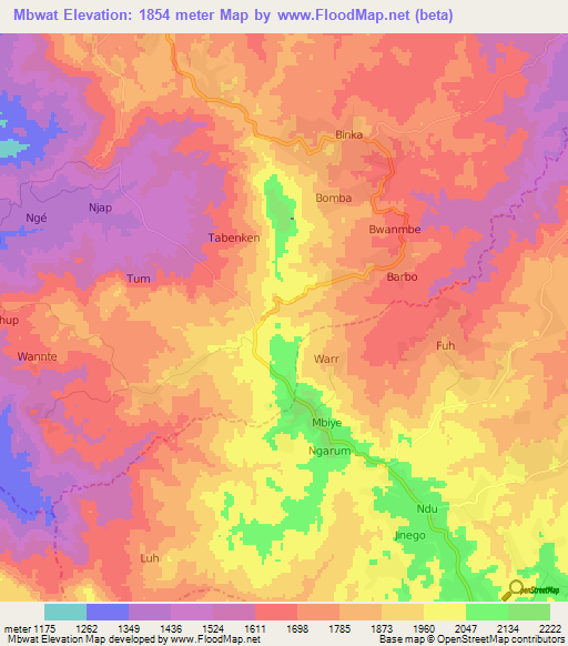 Mbwat,Cameroon Elevation Map