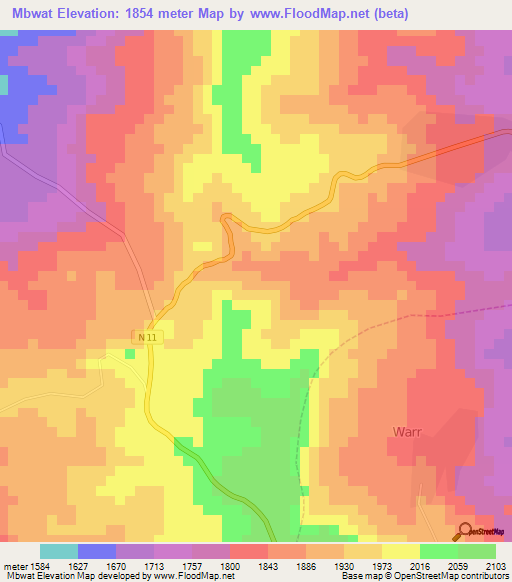 Mbwat,Cameroon Elevation Map