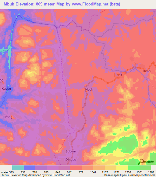 Mbuk,Cameroon Elevation Map