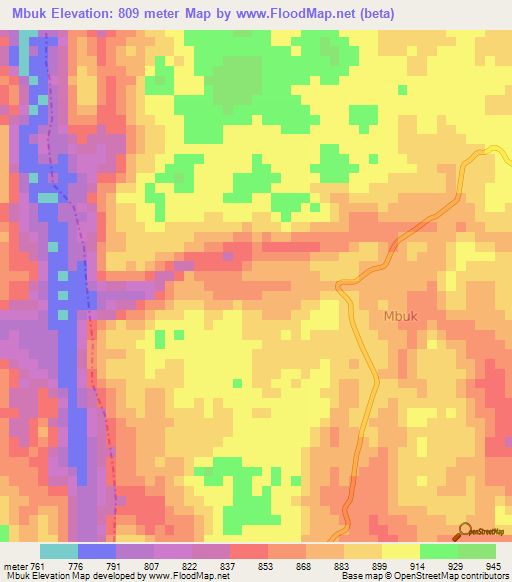 Mbuk,Cameroon Elevation Map