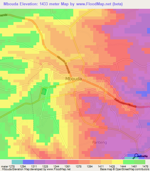 Mbouda,Cameroon Elevation Map