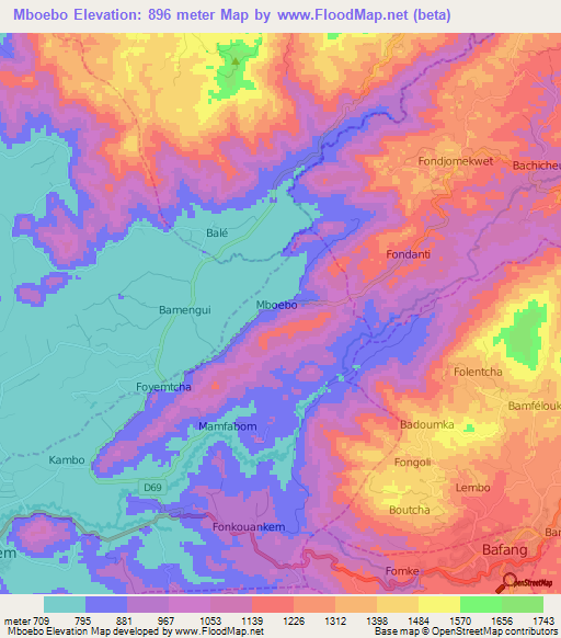 Mboebo,Cameroon Elevation Map