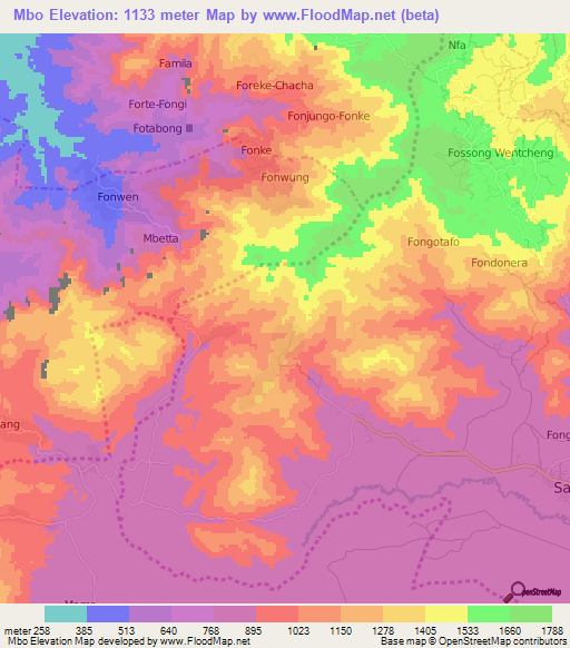 Mbo,Cameroon Elevation Map