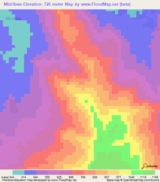 Mbiribwa,Cameroon Elevation Map