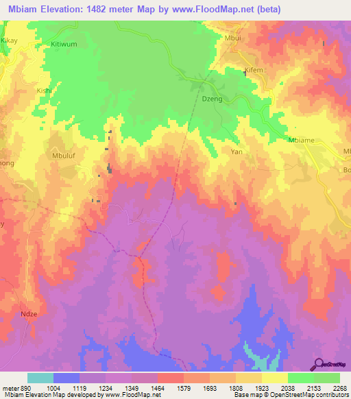 Mbiam,Cameroon Elevation Map