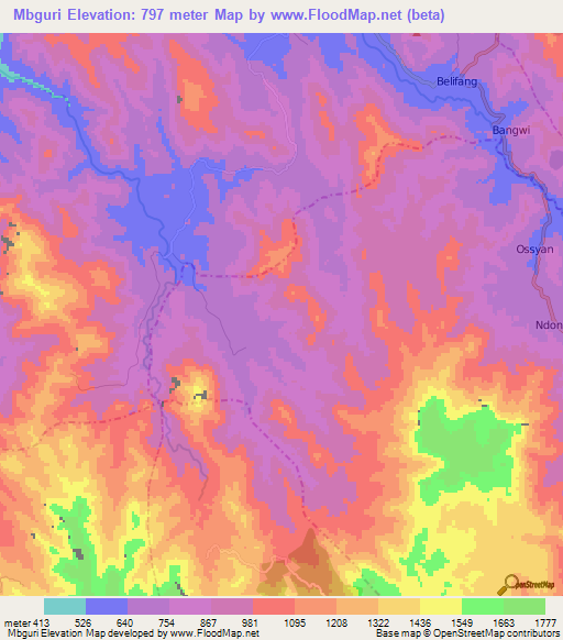 Mbguri,Cameroon Elevation Map