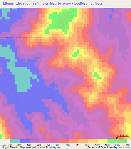 Mbguri,Cameroon Elevation Map