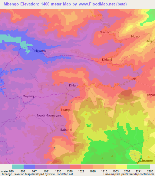 Mbengo,Cameroon Elevation Map