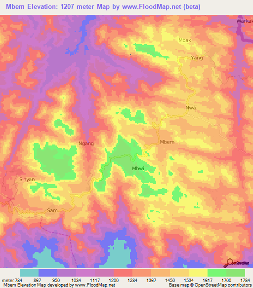 Mbem,Cameroon Elevation Map