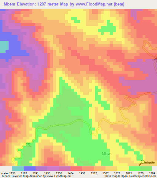 Mbem,Cameroon Elevation Map