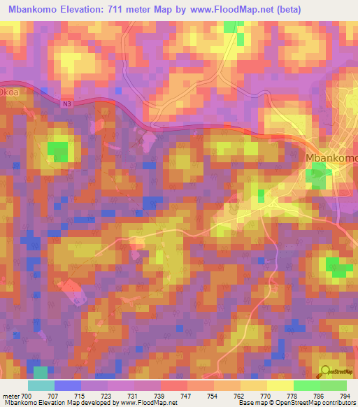 Mbankomo,Cameroon Elevation Map