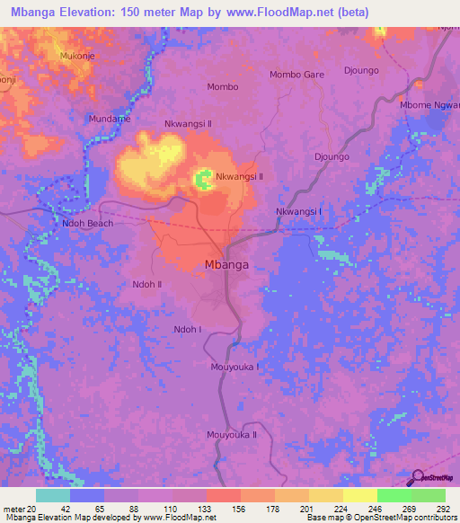 Mbanga,Cameroon Elevation Map