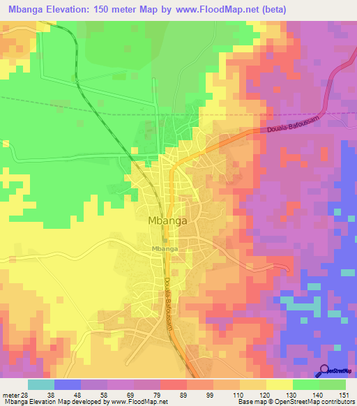 Mbanga,Cameroon Elevation Map