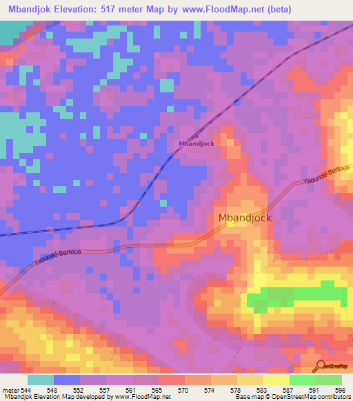 Mbandjok,Cameroon Elevation Map