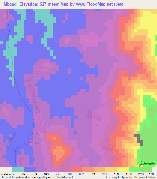 Mbandi,Cameroon Elevation Map