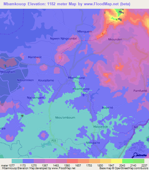 Mbamkouop,Cameroon Elevation Map