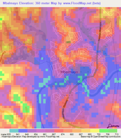 Mbalmayo,Cameroon Elevation Map