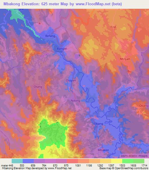 Mbakong,Cameroon Elevation Map