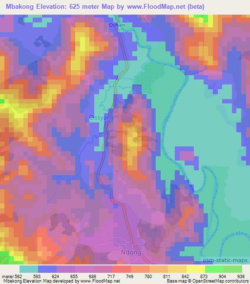 Mbakong,Cameroon Elevation Map