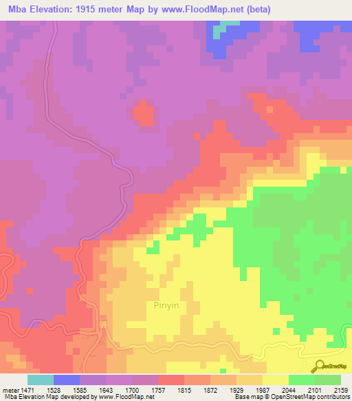 Mba,Cameroon Elevation Map