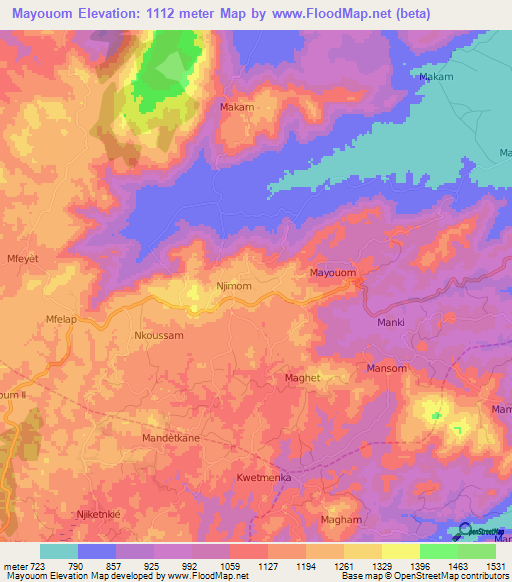 Mayouom,Cameroon Elevation Map