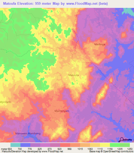 Matoufa,Cameroon Elevation Map