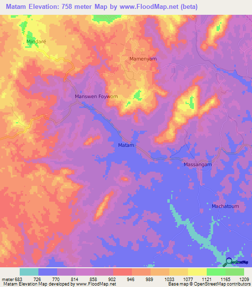 Matam,Cameroon Elevation Map