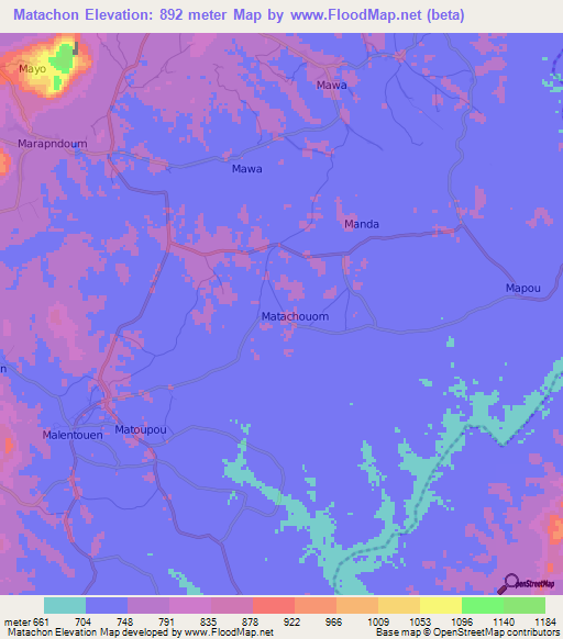 Matachon,Cameroon Elevation Map