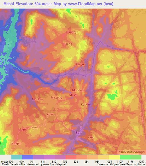 Mashi,Cameroon Elevation Map