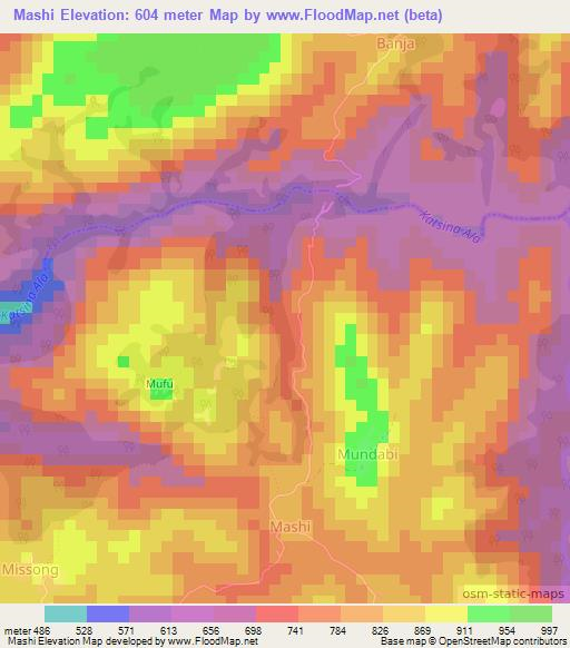 Mashi,Cameroon Elevation Map