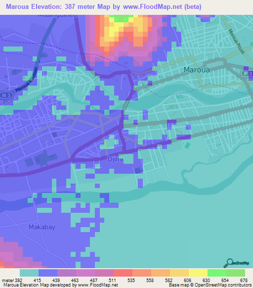 Maroua,Cameroon Elevation Map