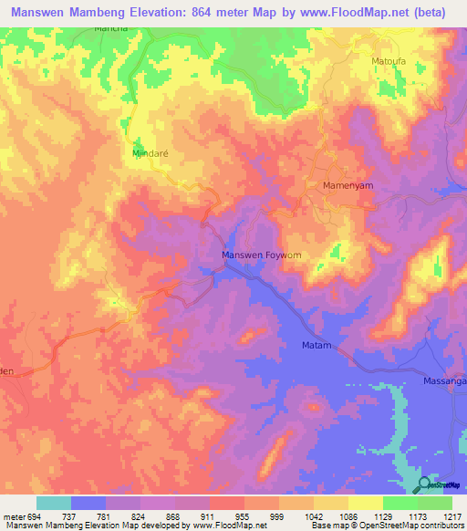 Manswen Mambeng,Cameroon Elevation Map