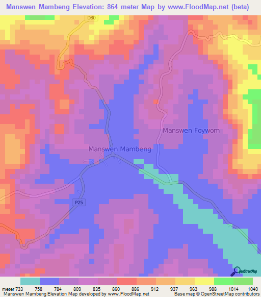 Manswen Mambeng,Cameroon Elevation Map