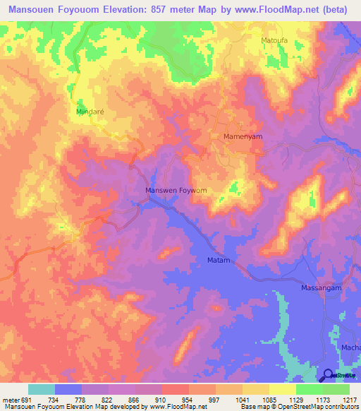 Mansouen Foyouom,Cameroon Elevation Map