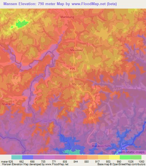 Mansen,Cameroon Elevation Map