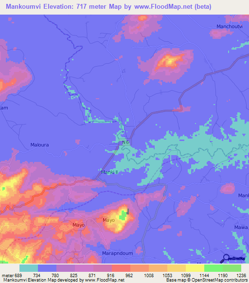 Mankoumvi,Cameroon Elevation Map